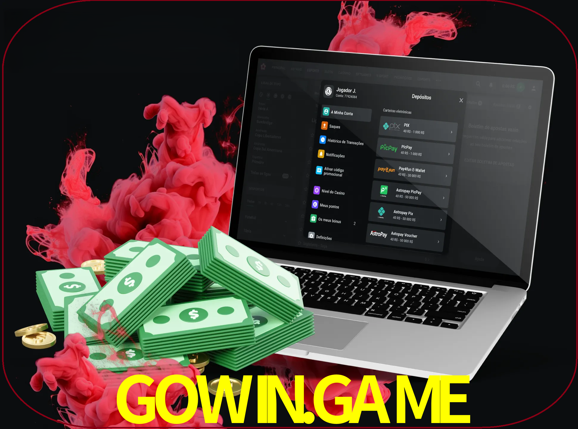 Para efetuar um depósito na sua conta gowin.game, basta escolher o método de depósito e especificar o montante.