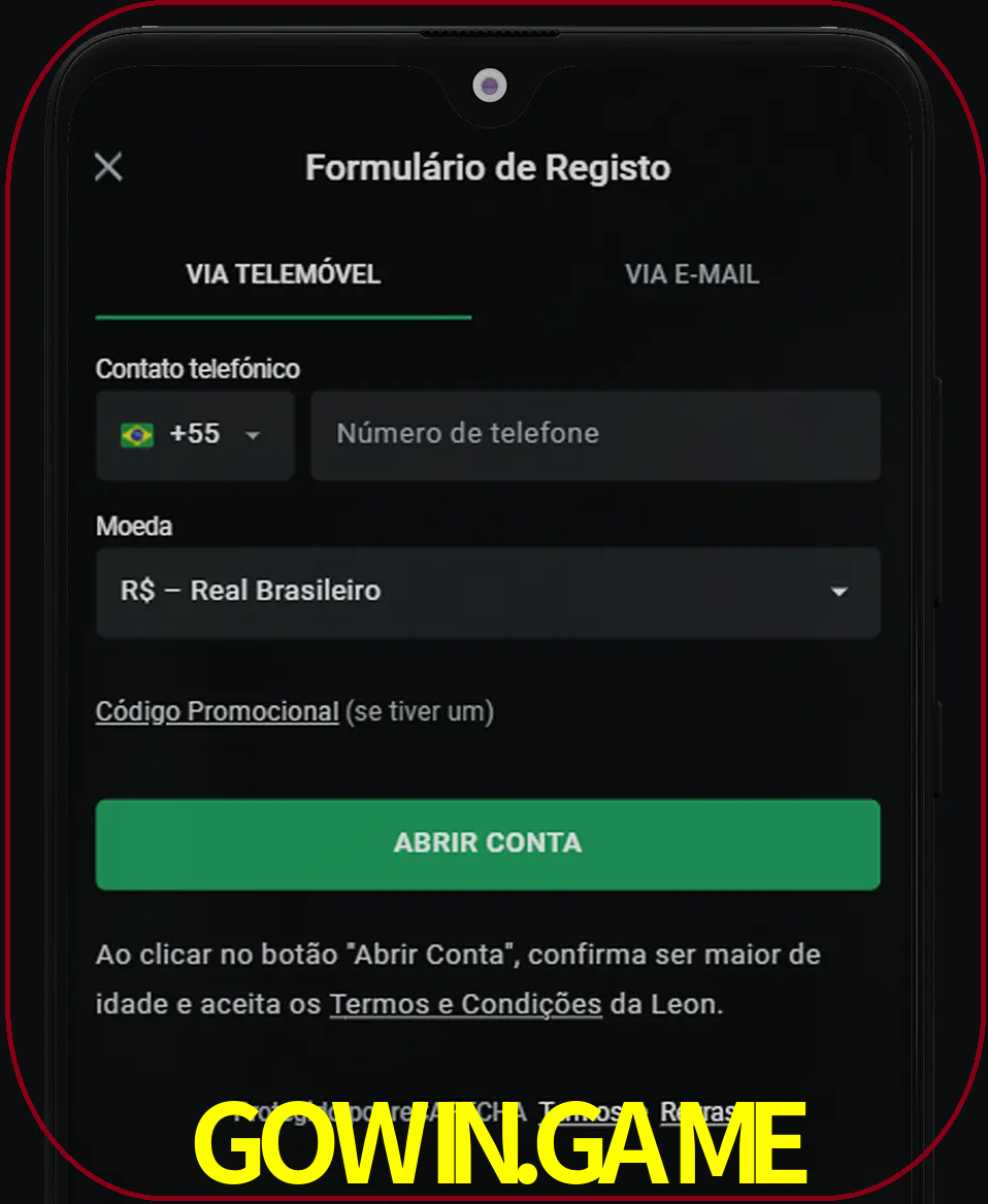 Abra o aplicativo e inicie o processo de registro.