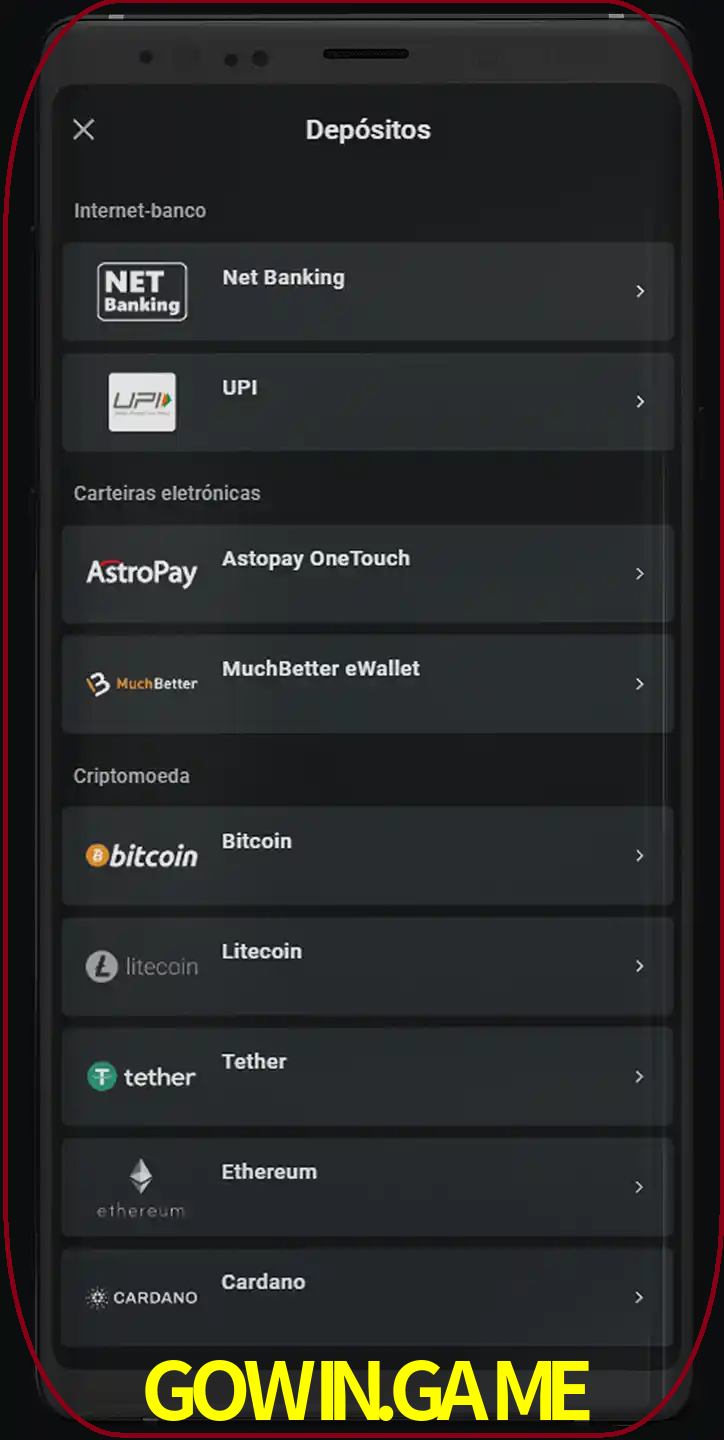Você pode usar métodos alternativos de depósito.
